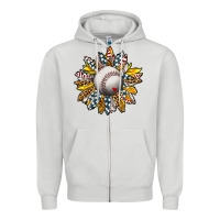 Dove Grey Baseball Sunflower Zipper Hoodie - CowhideDigitalArt
