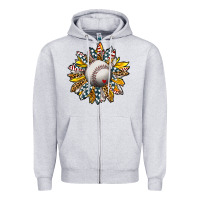 Heather Grey Baseball Sunflower Zipper Hoodie - CowhideDigitalArt