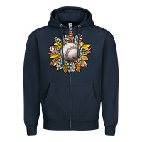 Navy Baseball Sunflower Zipper Hoodie - CowhideDigitalArt
