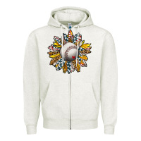 Oatmeal Heather Baseball Sunflower Zipper Hoodie - CowhideDigitalArt