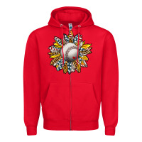 Red Baseball Sunflower Zipper Hoodie - CowhideDigitalArt