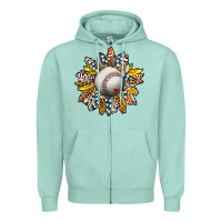 Seafoam Baseball Sunflower Zipper Hoodie - CowhideDigitalArt