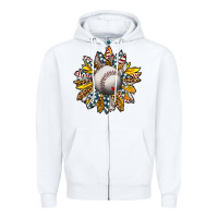 White Baseball Sunflower Zipper Hoodie - CowhideDigitalArt