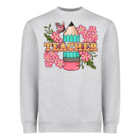 Heather Grey teacher floral pencil Heavyweight Sweatshirt - BundleAndBundleShop