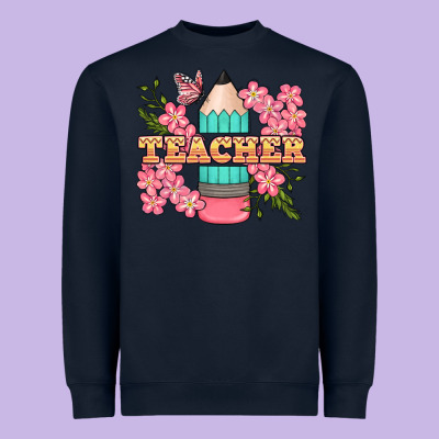 Teacher Floral Pencil Heavyweight Sweatshirt Designed By Bundleandbundleshop