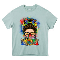 Autism Mom Messy Bun Heavy Core Tee | Teevron