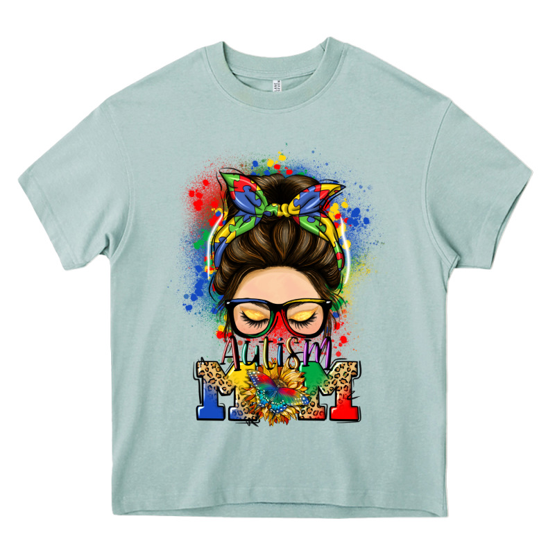 Autism Mom Messy Bun Heavy Core Tee by LillyAllenDesigns | Teevron