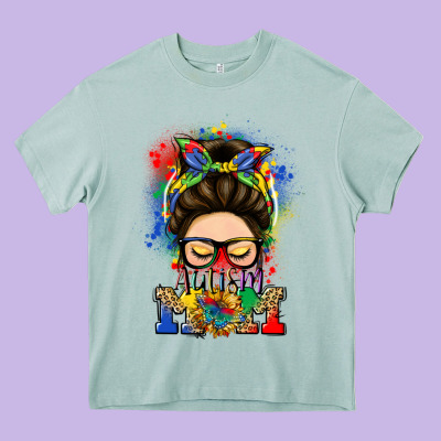 Autism Mom Messy Bun Heavy Core Tee Designed By Lillyallendesigns