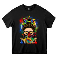 Black autism mom messy bun Heavy Core Tee - LillyAllenDesigns