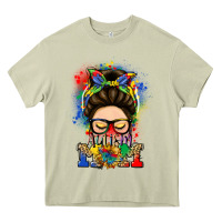 Mossy autism mom messy bun Heavy Core Tee - LillyAllenDesigns