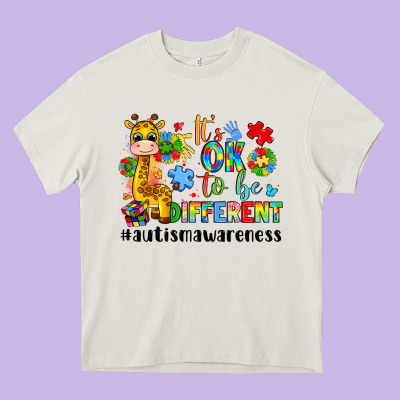 It S Ok To Be Different Giraffe Heavy Core Tee Designed By Lillyallendesigns