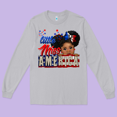 Little Miss America Black Girl Peekaboo Long Sleeve Tee Designed By Cowgirlartshop