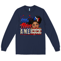 Navy little miss america black girl peekaboo Long Sleeve Tee - CowGirlArtShop