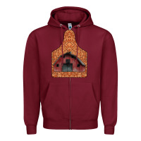 Burgundy Barn Earning Zipper Hoodie - CowhideDigitalArt