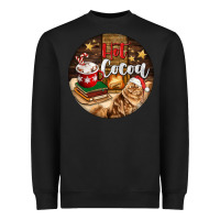 Black Hot Cocoa With Cat Heavyweight Sweatshirt - FaDigitalArtStudio