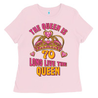 Bubblegum Pink the queen is 70 long live the queen Ladies Tee - Jasminsmagicworld