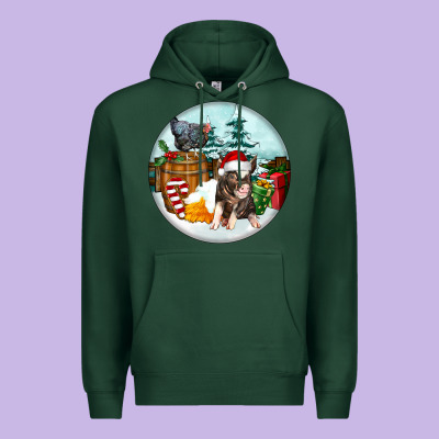 Christmas Pig With Chicken Premium Hoodie Designed By Fadigitalartstudio