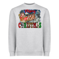 Heather Grey Merry Christmas Santa Sleigh Heavyweight Sweatshirt - FaDigitalArtStudio
