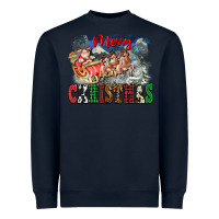 Navy Merry Christmas Santa Sleigh Heavyweight Sweatshirt - FaDigitalArtStudio