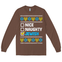 Chestnut nice naughty jewish ugly hanukkah sweater chanukah jew gift premium t Long Sleeve Tee - minhPixels