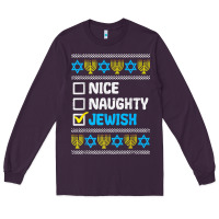 Plum nice naughty jewish ugly hanukkah sweater chanukah jew gift premium t Long Sleeve Tee - minhPixels