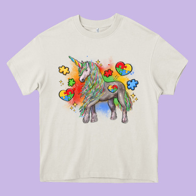Autism Unicorn Heavy Core Tee Designed By Lillyallendesigns