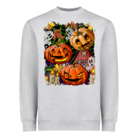Heather Grey Halloween Pumpkins Heavyweight Sweatshirt - BundleAndBundleShop