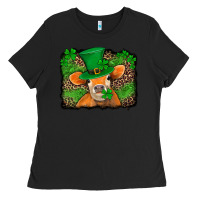 Black st patricks orange cow with leopard background Ladies Tee - Jasminsmagicworld