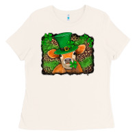 Bone st patricks orange cow with leopard background Ladies Tee - Jasminsmagicworld