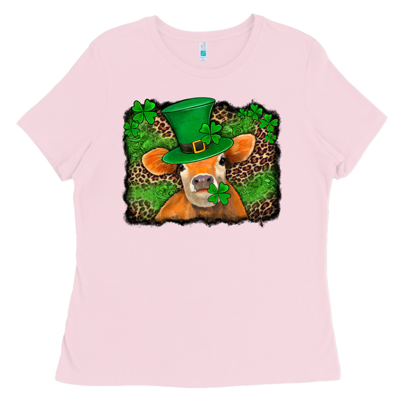 St Patricks Orange Cow With Leopard Background Ladies Tee by Jasminsmagicworld | Teevron