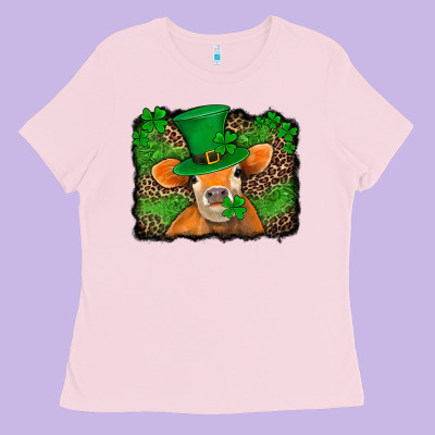 St Patricks Orange Cow With Leopard Background Ladies Tee Designed By Jasminsmagicworld
