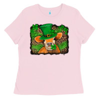 Bubblegum Pink st patricks orange cow with leopard background Ladies Tee - Jasminsmagicworld
