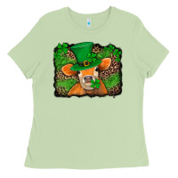 Matcha st patricks orange cow with leopard background Ladies Tee - Jasminsmagicworld