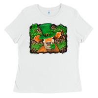 White st patricks orange cow with leopard background Ladies Tee - Jasminsmagicworld