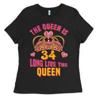 Black the queen is 34 long live the queen Ladies Tee - Jasminsmagicworld