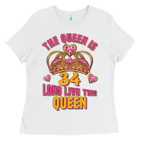 White the queen is 34 long live the queen Ladies Tee - Jasminsmagicworld