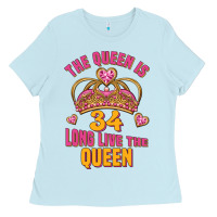Baby Blue the queen is 34 long live the queen Ladies Tee - Jasminsmagicworld