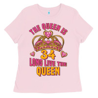 Bubblegum Pink the queen is 34 long live the queen Ladies Tee - Jasminsmagicworld