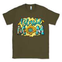 Army Green Blessed Mom with Sunflowers Classic Tee - texasbilliewilder