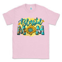 Bubblegum Pink Blessed Mom with Sunflowers Classic Tee - texasbilliewilder