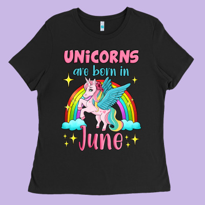Unicorns Are Born In June Ladies Tee Designed By Jasminsmagicworld