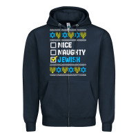 Navy nice naughty jewish ugly hanukkah sweater chanukah jew gift premium t Zipper Hoodie - minhPixels
