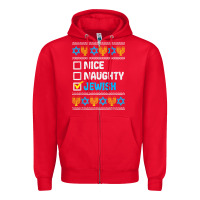 Red nice naughty jewish ugly hanukkah sweater chanukah jew gift premium t Zipper Hoodie - minhPixels