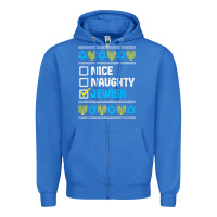 Nice Naughty Jewish Ugly Hanukkah Sweater Chanukah Jew Gift Premium T Zipper Hoodie | Teevron