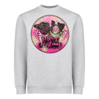 Heather Grey Pink Merry Christmas Pig Heavyweight Sweatshirt - FaDigitalArtStudio