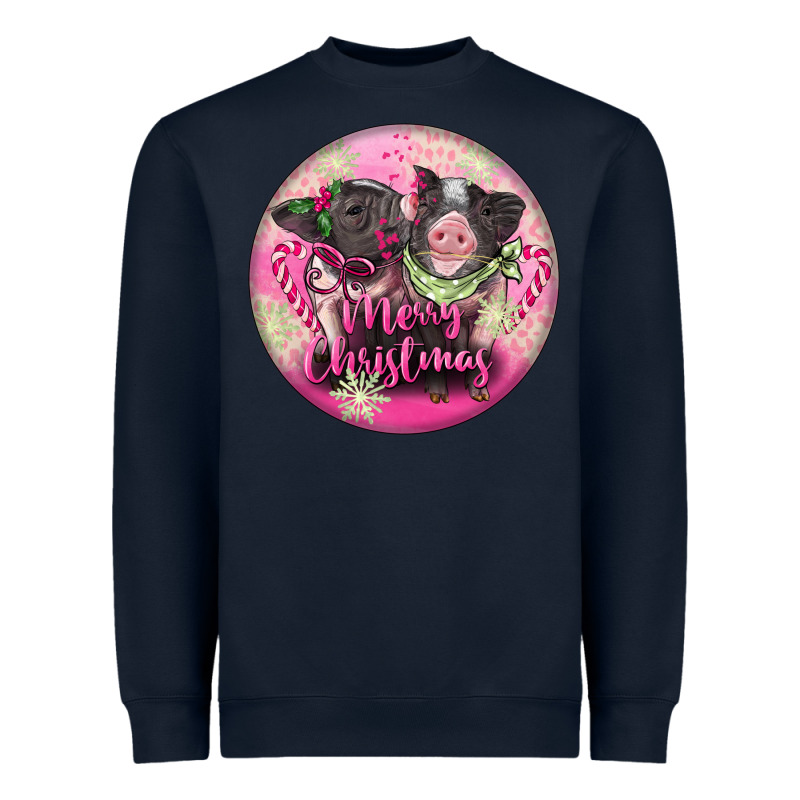 Pink Merry Christmas Pig Heavyweight Sweatshirt by FaDigitalArtStudio | Teevron