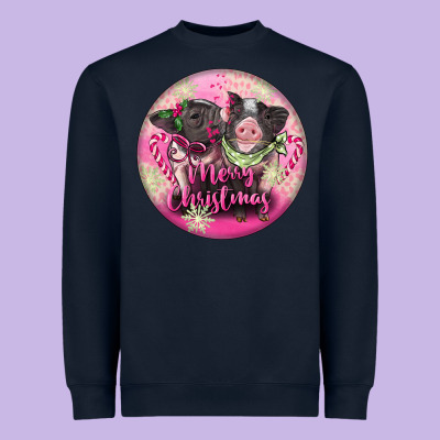 Pink Merry Christmas Pig Heavyweight Sweatshirt Designed By Fadigitalartstudio