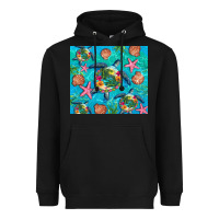 Black Turtle summer seashells starfish seaweed Heavyweight Hoodie - Artiststas