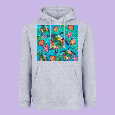 Turtle Summer Seashells Starfish Seaweed Heavyweight Hoodie Designed By Artiststas