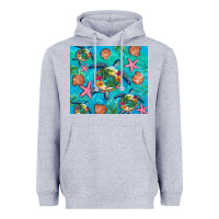 Heather Grey Turtle summer seashells starfish seaweed Heavyweight Hoodie - Artiststas